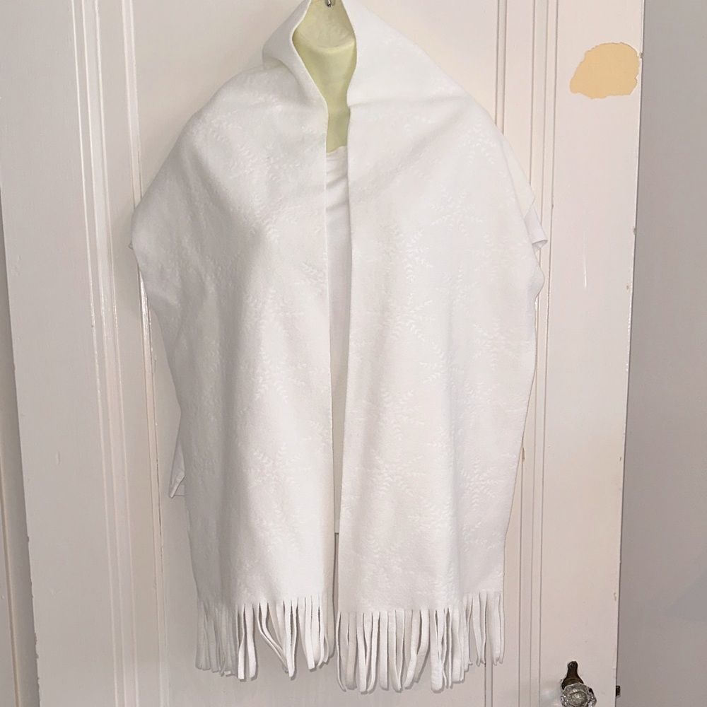 Hobby Lobby Creamy White Fringed Polyester Winter Scarf with Snowflake Design